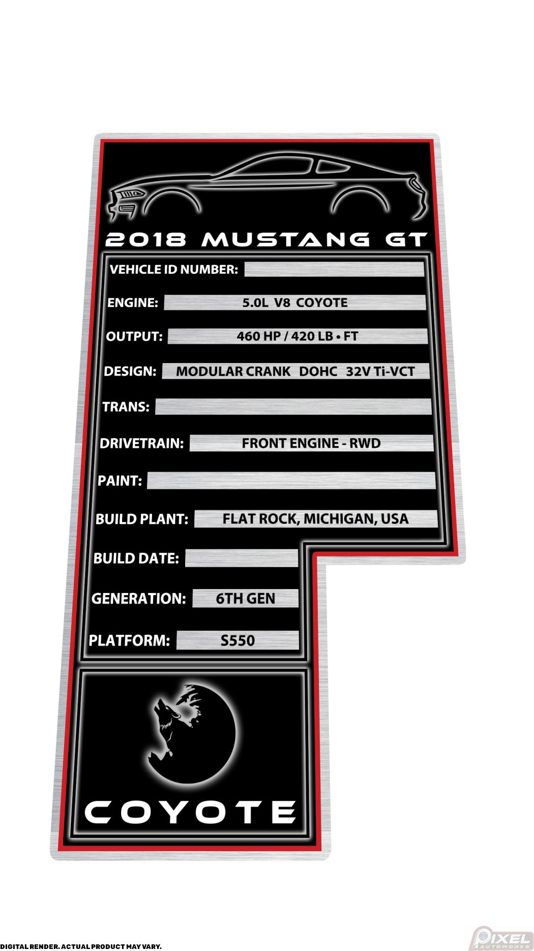 2018 FORD MUSTANG GT Engine Bay Build Plaque