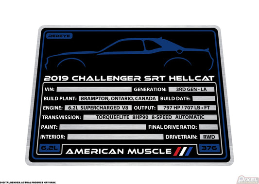 2019 DODGE CHALLENGER SRT HELLCAT REDEYE Engine Bay Build Plaque