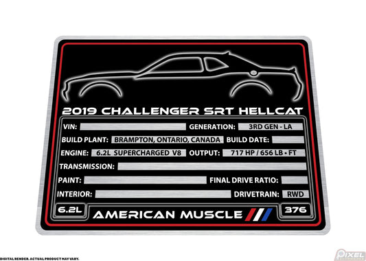 2019 DODGE CHALLENGER SRT HELLCAT Engine Bay Build Plaque