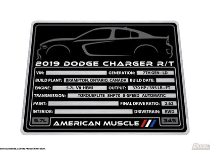 2019 DODGE CHARGER R/T Engine Bay Build Plaque