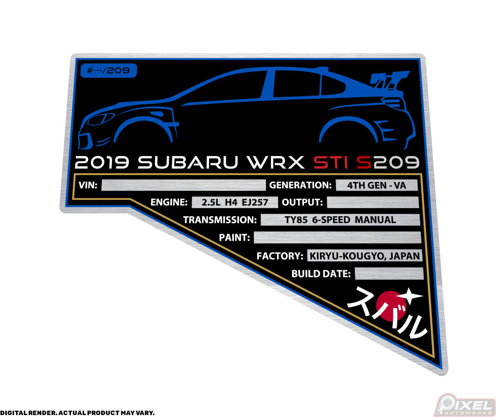 2019 SUBARU WRX STI S209 Engine Bay Build Plaque