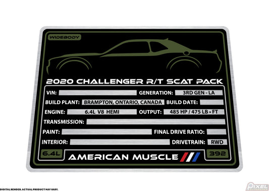 2020 DODGE CHALLENGER R/T SCAT PACK WIDEBODY Engine Bay Build Plaque