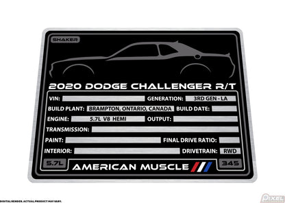 2020 DODGE CHALLENGER R/T SHAKER Engine Bay Build Plaque