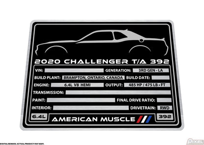 2020 DODGE CHALLENGER T/A 392 Engine Bay Build Plaque