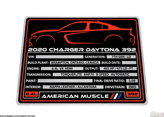 2020 DODGE CHARGER DAYTONA 392 Engine Bay Build Plaque