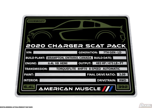 2020 DODGE CHARGER SCAT PACK WIDEBODY Engine Bay Build Plaque