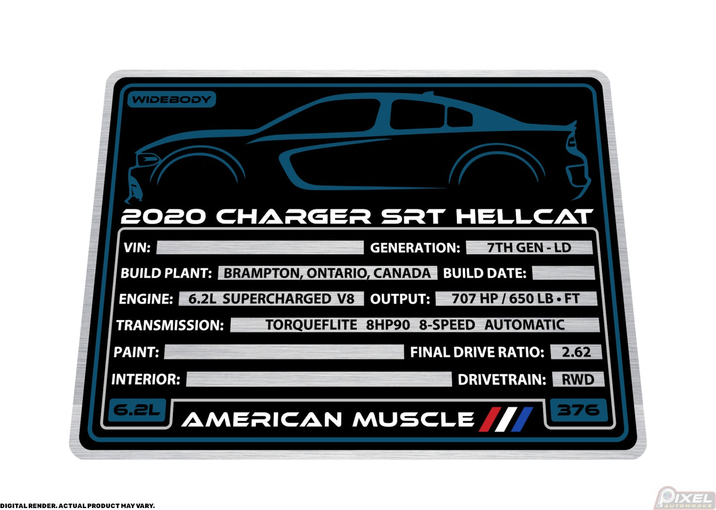 2020 DODGE CHARGER SRT HELLCAT WIDEBODY Engine Bay Build Plaque