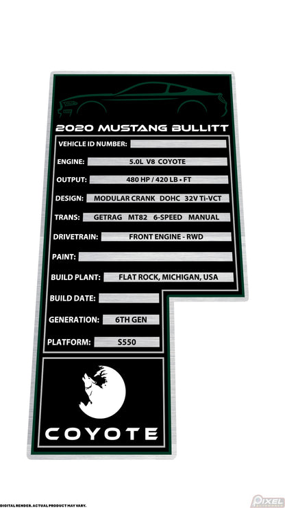 2020 FORD MUSTANG BULLITT Engine Bay Build Plaque