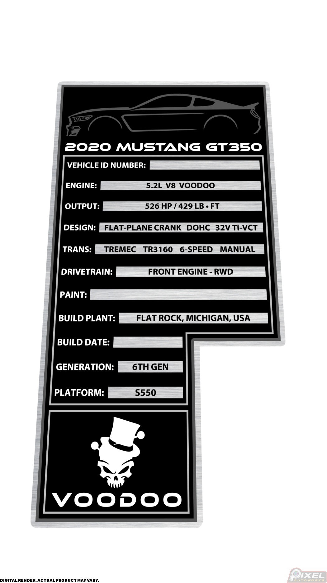 2020 FORD MUSTANG GT350 Engine Bay Build Plaque