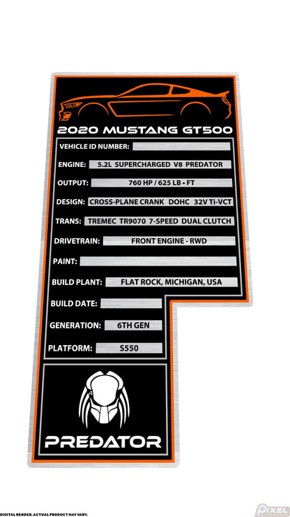 2020 FORD MUSTANG GT500 Engine Bay Build Plaque