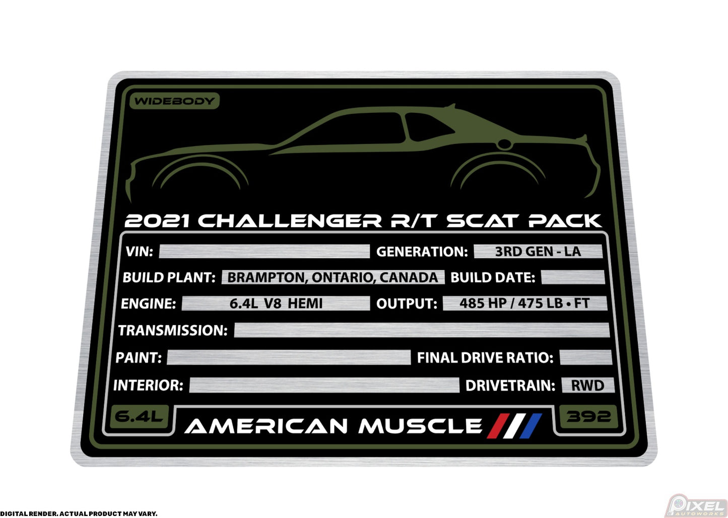 2021 DODGE CHALLENGER R/T SCAT PACK WIDEBODY Engine Bay Build Plaque