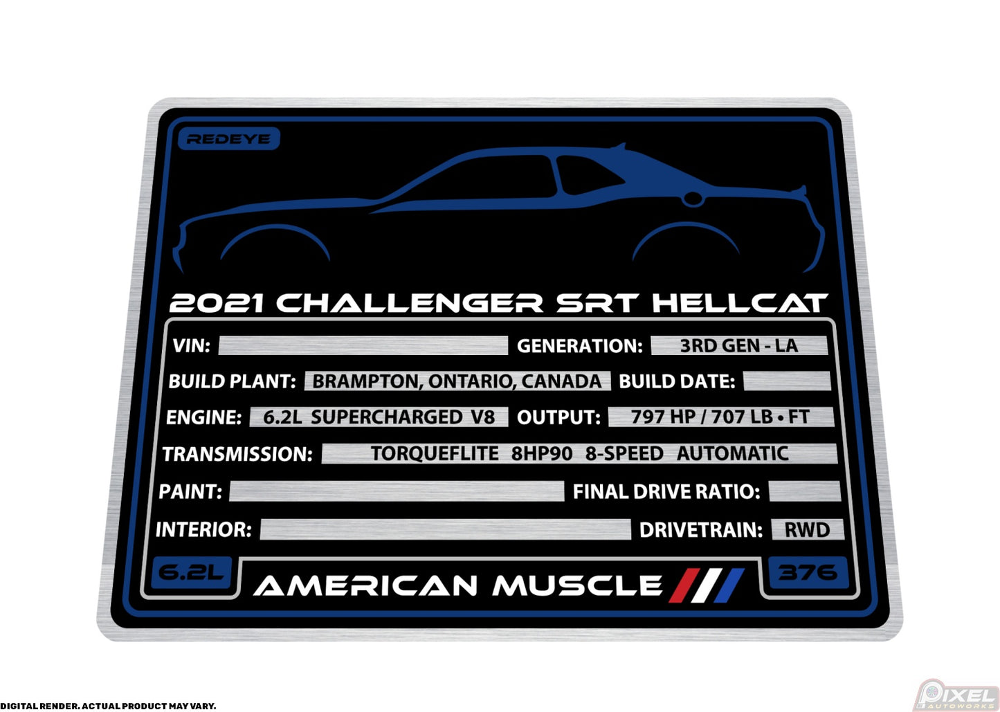 2021 DODGE CHALLENGER SRT HELLCAT REDEYE Engine Bay Build Plaque