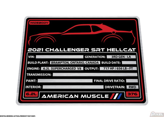 2021 DODGE CHALLENGER SRT HELLCAT WIDEBODY Engine Bay Build Plaque