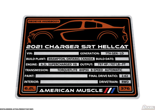 2021 DODGE CHARGER SRT HELLCAT REDEYE WIDEBODY Engine Bay Build Plaque