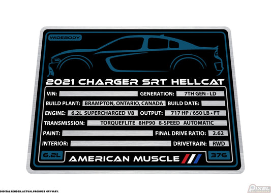 2021 DODGE CHARGER SRT HELLCAT WIDEBODY Engine Bay Build Plaque