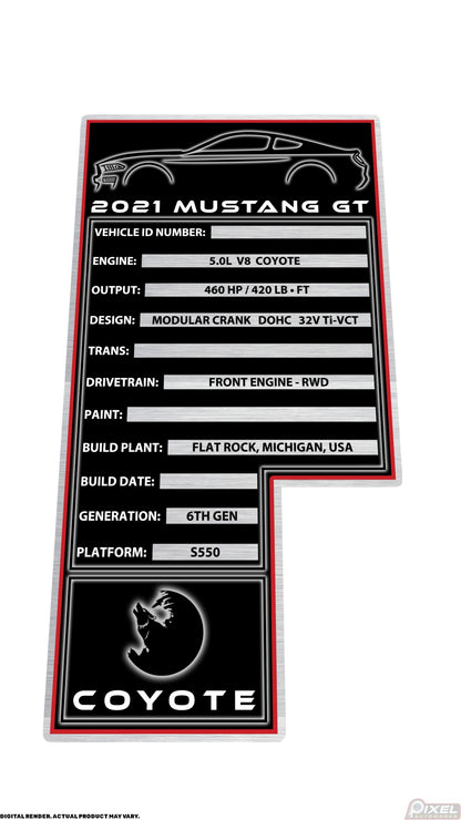 2021 FORD MUSTANG GT Engine Bay Build Plaque