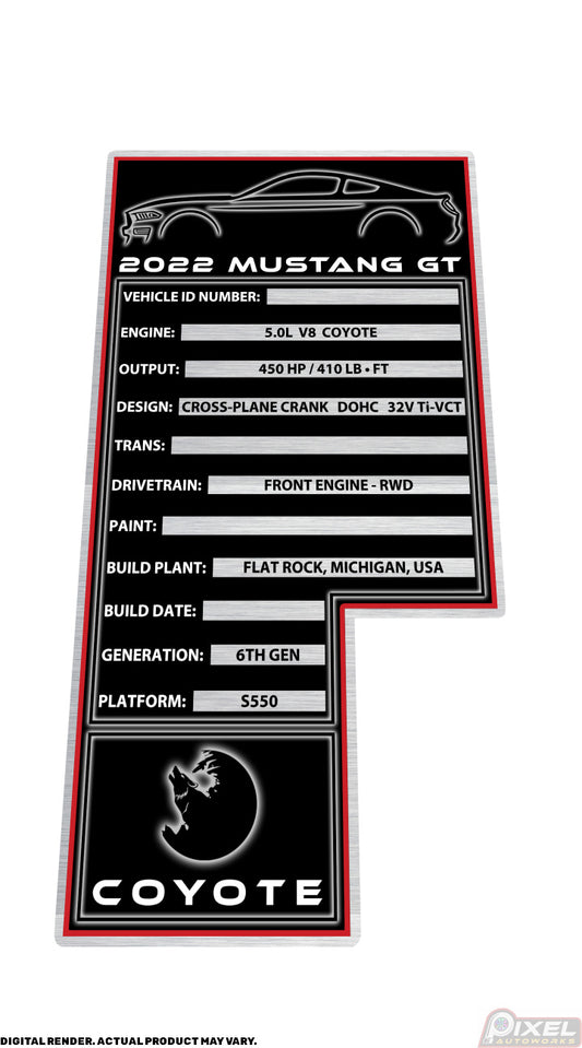 2022 FORD MUSTANG GT Engine Bay Build Plaque