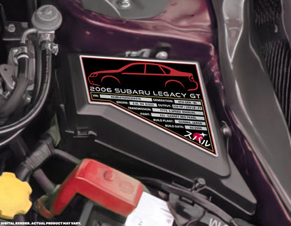 2007 SUBARU LEGACY GT Engine Bay Build Plaque